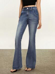 Rivivi Vaqueros de pierna acampanada informales lavados para mujer