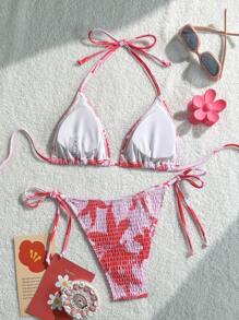 Swim Mod 女士休闲度假沙滩露背紧身性感两件套泳衣 - 粉色 - 查看 2