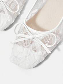 CUCCOO HITCHD Giày bệt mũi vuông thêu ruy băng buộc dây cho nữ, Giày ba lê lưới màu trắng thanh lịch, ngọt ngào, lãng mạn dành cho nữ, Thích hợp cho cô dâu, phù dâu, váy trang trọng, tiệc tùng, đám cưới - trắng - Xem 11