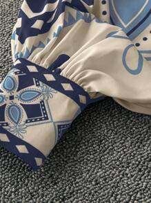 SHEIN LUNE 女士复古花卉印花灯笼袖长袖度假衬衫