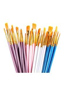 SHEIN 10pcs 2025 New Plastic Handle 10 Pieces Painting Brush Set, Oil Painting, Watercolor, Hand Painting, Art Brushes Set / Slight Glue Overflow Is Inevitable - Multicolor - View 7