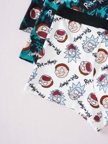 Rick and Morty X SHEIN 3pcs Men's Black & White & Green Comfortable Contrast Cartoon Face Print Trunk, Basic Casual Boxer Brief, Men Boxers Pack - Green - View 7
