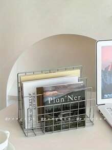 1 件现代简约金属书架，带 3 个储物篮、学校用品、北欧风格矩形杂志和报纸整理盒，适用于家庭办公室装饰