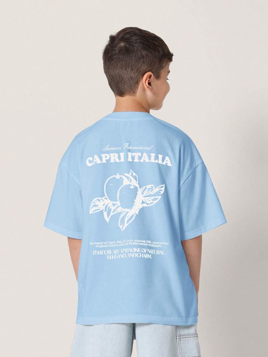 SUMWON Capri Italia 夏季 T 恤地中海超大假日沿海街头休闲图案 T 恤青年时尚休闲风格 - 淺藍色 - 查看 1