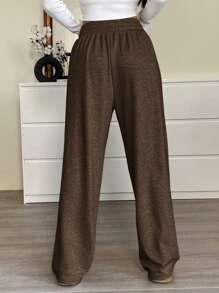 SHEIN EZwear 女士咖啡棕色抽绳休闲运动裤 - 咖啡棕 - 查看 2