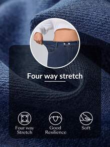 SHEIN CURVE+ Jeans ajustados elásticos azules de verano para mujer de talla grande "Old Money" - Azul lavado oscuro - Ver 6