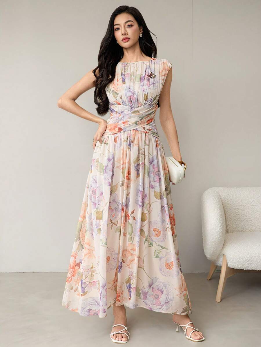 Heiryn Women's Elegant Floral All-Over Print Long Dress Women Summer Clothing - Multicolor - View 1