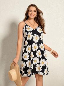 SHEIN LUNE Vestito con scollo a V e stampa a margherite intrecciata per donne con taglie curvy - Multicolore - Visualizzare 5