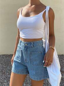 Livesso Damen gestreifte Jeans-Shorts mit hoher Taille, Lässig, Sommer, Rückkehr zur Schule Kleidung