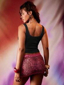 MISSGUIDED Tank Top Tanpa Lengan Musim Panas Motif Bintang Laut dan Kristal, Crop Top untuk Festival, Pantai, dan Liburan. - Hitam - View 2