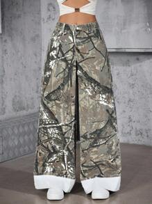 SHEIN ICON 女士时尚树枝印花阔腿牛仔裤 - 彩色 - 查看 3