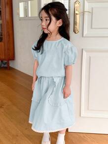 Dazy Kids 2pcs/Set Young Girls Fall Outfits - Baby Blue - View 1