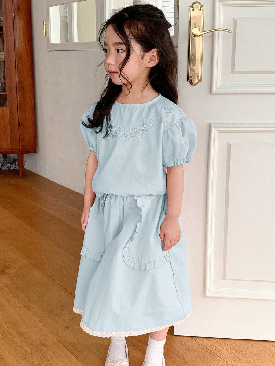 Dazy Kids 2pcs/Set Young Girls Fall Outfits - Baby Blue - View 1