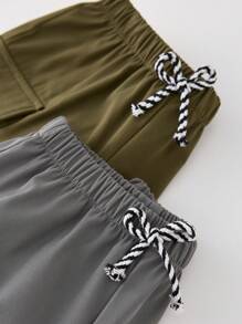 2 Piezas Niño Pantalones cortos cargo sueltos de malla tejida de color simple y versátil, Compre uno y llévese otro gratis, Adecuado para la temporada de primavera y verano - Multicolor - Ver 6