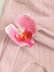 Sweetra 优雅 3D 花卉装饰短款紧身开衩长裙 - 藕粉色 - 查看 5