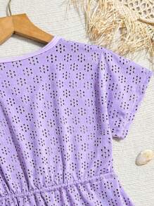 Tween Girl Tassel Decor Drawstring Waist Beach Cover Up Purple Beach Dress Tween Beach Dress Teen Beach Cover Up Kids Swim Cover Up - Purple - View 5