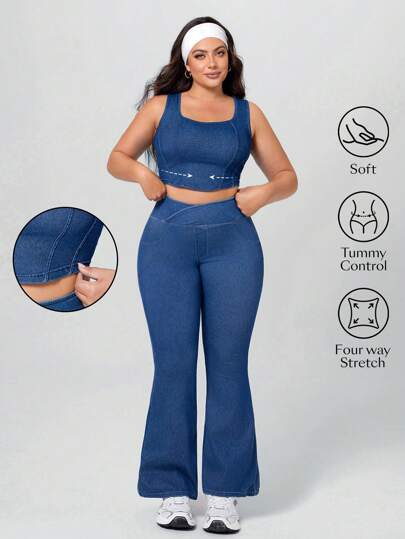 SHEIN Essnce 大码女式超弹轻盈运动牛仔背心