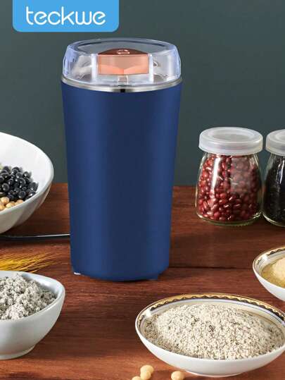 Molinillo de café eléctrico, molinillo de especias, molinillo de hierbas para café, hierbas, cacahuetes, granos y frijoles con botón táctil de acero inoxidable (Azul)