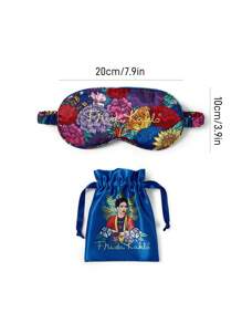 Frida Kahlo X SHEIN 1 pieza Antifaz para los ojos con estampado floral, hecho de tela de satén suave con alta opacidad, diseño lujoso y de moda