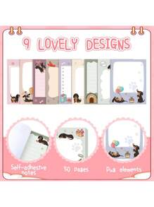 SHEIN 9 Pads 450 Pages Dachshund Sticky Notes 3.15 X 3.94 Inches Cute Self Sticky Note Pads Colored Adhesive Notepad For Memo Reminder Journal Studying Office Home Dachshund Gifts For Women - Multicolor - View 3