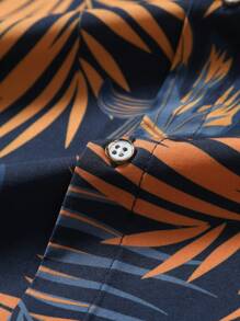 Manfinity RSRT 男士夏威夷热带植物印花短袖衬衫和短裤休闲西装男士热带印花衬衫男士热带服装，度假装珊瑚夏威夷度假服装，舒适服装 - 彩色 - 查看 5