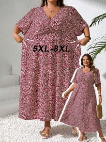 SHEIN CURVE+ Plus Size Leopard Print Long Dress, Casual Vacation Style,Summer Dresses For Women,Dresses Casual