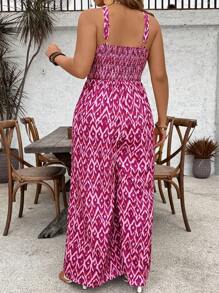 SHEIN VCAY Combinaison avec jambe large et imprimé géométrique dos nu pour femmes grande taille - Multicolore - Voir 2