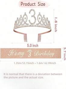 Set de 2 piezas que incluye peine para el cabello con corona de cristal de strass para el 3er, 4to, 5to, 6to, 7mo, 8vo, 9no cumpleaños, decoración de aniversario, "¡Es mi 5to cumpleaños!", faja de satén, suministros para fiestas, corona de strass y decoración de cumpleaños, navidad, día de la madre, graduación - Multicolor - Ver 9