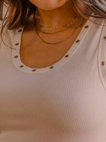 SHEIN Aralina-E 曲线冬季/夏季孔眼细节背心，可爱外出上衣 - 米色 - 查看 3