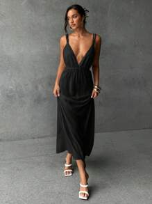 Aloruh Vestido de tirantes finos con espalda descubierta en unicolor para vacaciones