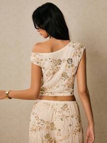 Poéselle 女士花卉亮片不对称领时尚衬衫