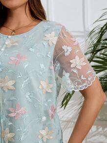 EMERY ROSE Plus Size Women Floral Embroidered Mesh Round Neck Short Sleeve Fashion Blouse, Tunic Top,Summer,Going Out Tops Women,Summers For Women,Country Concert,Vacation Tops,Bohemian Clothes,Countrys Women,Teachers For Women,Business Casual Women,Fall Women Clothes