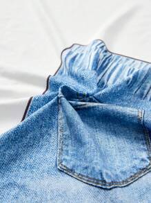 年轻女孩无袖 Polo 领纯色天丝亚麻连衣裙，夏季休闲简约风格 - 藍色 - 查看 7