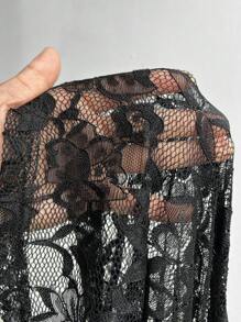 SHEIN LUNE Macacão Plus Size Halter Renda Vazado Floral Elegante Sexy - Preto - Ver 8