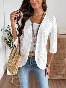 EMERY ROSE Women's Summer Casual Solid Color Hollow Out Embroidered Regular Jacket Summer Tops Going Out Tops Vacation Outfits Woman