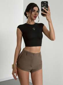 Firerie Shorts courts mi-taille élégants, décontractés, de loisirs, avec poches, en marron, convenant pour la plage, l'aéroport, les sorties décontractées quotidiennes - Tabac - Voir 8