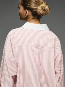 MISSGUIDED Koszula w paski z długim rękawem i guzikami w rozmiarze oversize, Boyfriend, do biura, do pracy, na co dzień, kolekcja jesień/zima - Słodki róż - Zobacz 5