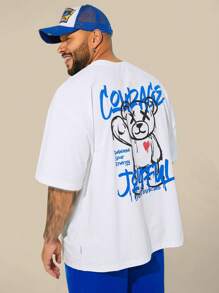 EASEVO Conjunto de camiseta de manga corta de cuello redondo holgada de punto y pantalones cortos talla grande para hombre