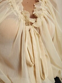 COSMINA 女士简约优雅系带衬衫，波西米亚风，波西米亚风 - 米色 - 查看 6