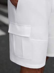 Manfinity Homme Quần short thường ngày thoải mái có túi hộp trơn cỡ lớn cho nam - trắng - Xem 6
