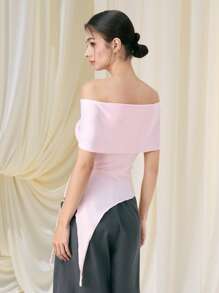 SHEIN MOD Women's Solid Color Cinched Waist Off Shoulder Tie-Up Top ,Women Summer Clothes, Vacation, Pink, Country Concert,Y2k Tops - Pink - View 5