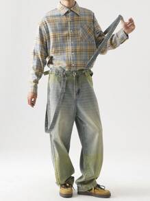 Chillumni Men's Casual Washed Ombre Denim Bib Overalls Men S Wide Leg Jeans - Light Wash - View 4