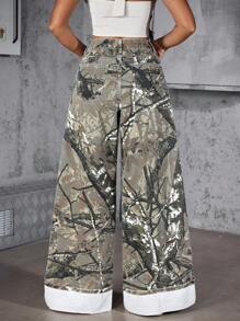 SHEIN ICON 女士时尚树枝印花阔腿牛仔裤 - 彩色 - 查看 2