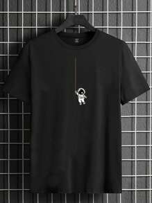 EASEVO Men Plus Funny Astronaut Print Graphic Short Sleeve Tee, Boyfriend Gift, For Going Out,