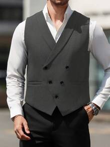 Manfinity Mode Men Double Breasted Waistcoat Without Shirt - Dark Grey - View 6