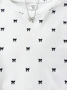 Camiseta de manga corta con cuello redondo y estampado de mariposas con acanalado blanco, estilo teen girls para primavera y verano, día de San Valentín, en casa, estilo "clean girl/preppy", y estilo Y2K
