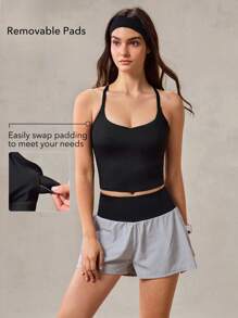 OutZeal 吸汗可调节肩带露背可拆卸垫运动文胸背心日常健身 - 黑色 - 查看 2