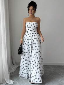 Elenzga Mono sin mangas estampado casual con elegante y sofisticada vibra, estilo de resort