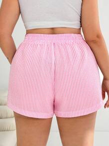 SHEIN EZwear 夏季大码女式休闲条纹抽绳短裤 - 彩色 - 查看 2