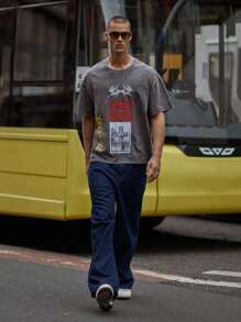 Musero Oversized Graphic Print Short Sleeve T-Shirt Summer Spring Holiday Vacation - Black - View 4